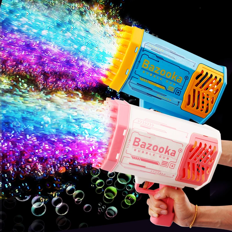 Bubble Gun Rocket 69 Holes Soap Bubbles Machine Gun Shape Automatic Blower With Light Toys For