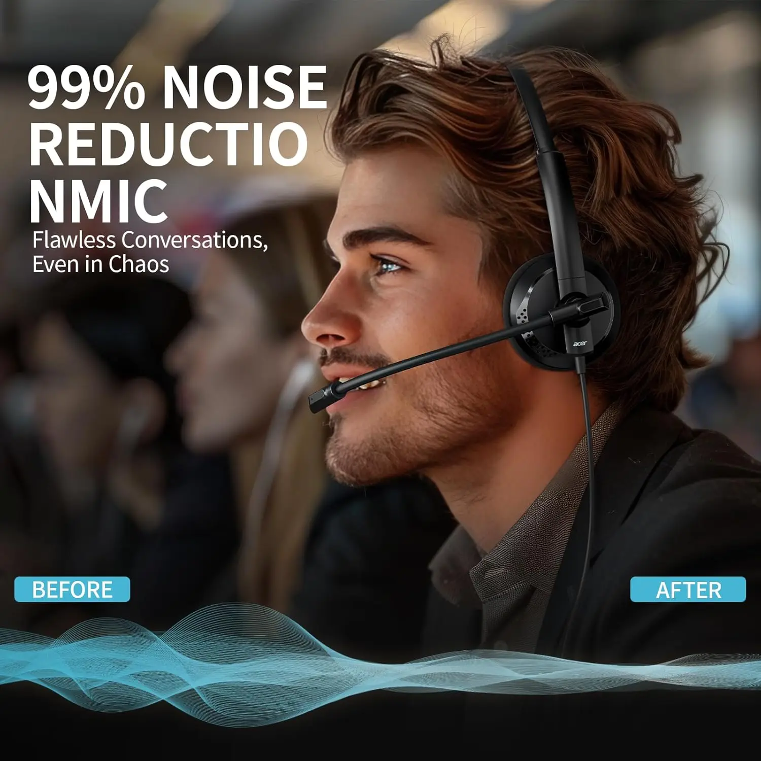 Acer Noise Cancelling Wired Headset with Mic and Volume Control for Office and Business Use