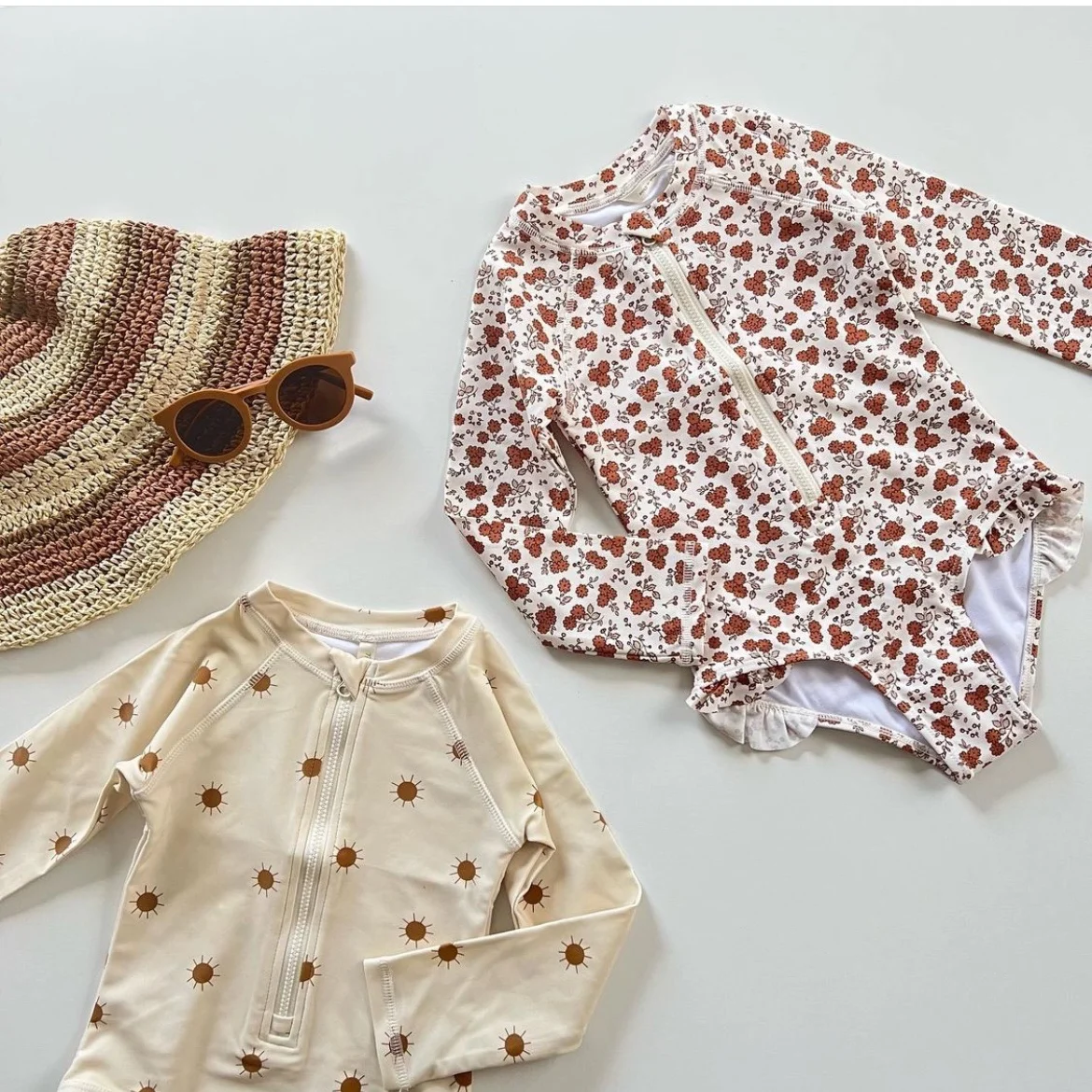 Toddler Girls Swimming Suits Summer RC Brand Baby Hawaii Clothes Kids Flower Swimwear Children Swimsuits Cute Bikini Girls clothing set