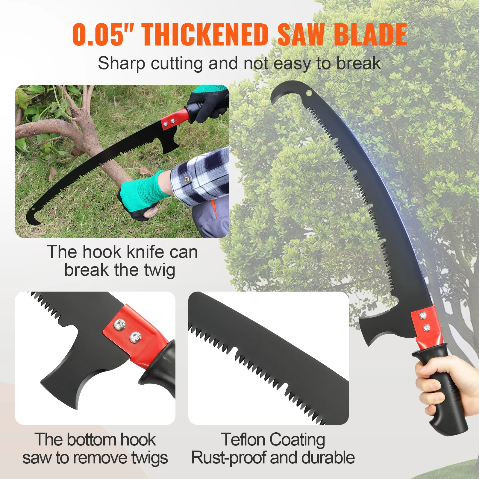VEVOR Manual Pole Saw Extendable Tree Pruner Sharp Steel Blade for High Branches Trimming with Lightweight Aluminum Alloy Handle 4