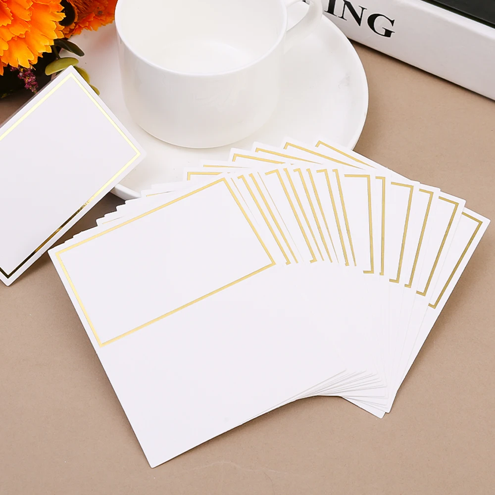 100/50x Name Place Paper Cards Wedding Banquet Reserved Seating Blank Rectangular Foil Border Table Decoration Birthday Greeting