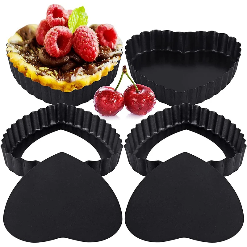 1/4/6Pcs Mini Tart Pan Heart Shape Quiche Pan With Removable Bottom