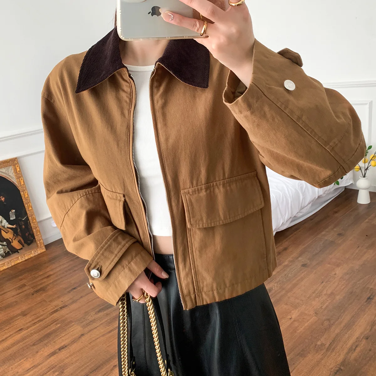 

2023 Autumn New Tweed Lace Puff Sleeve Cardigan Short Jacket Women