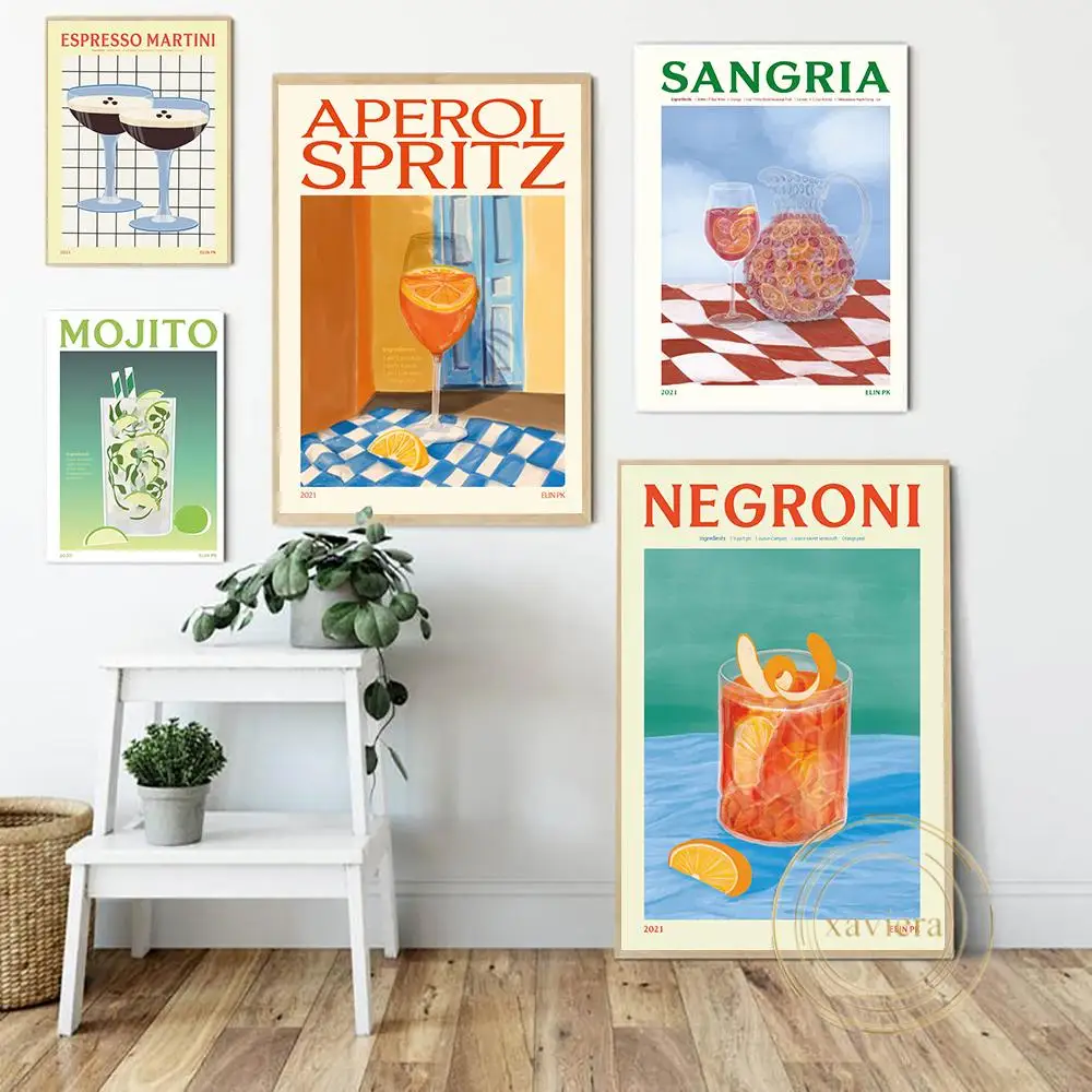 Cartoon Fruit Juice Aperol Spritz Poster E Stampa Vintage Sangria Drink Negri Wall Art Canvas Painting Home Decor Restaurant