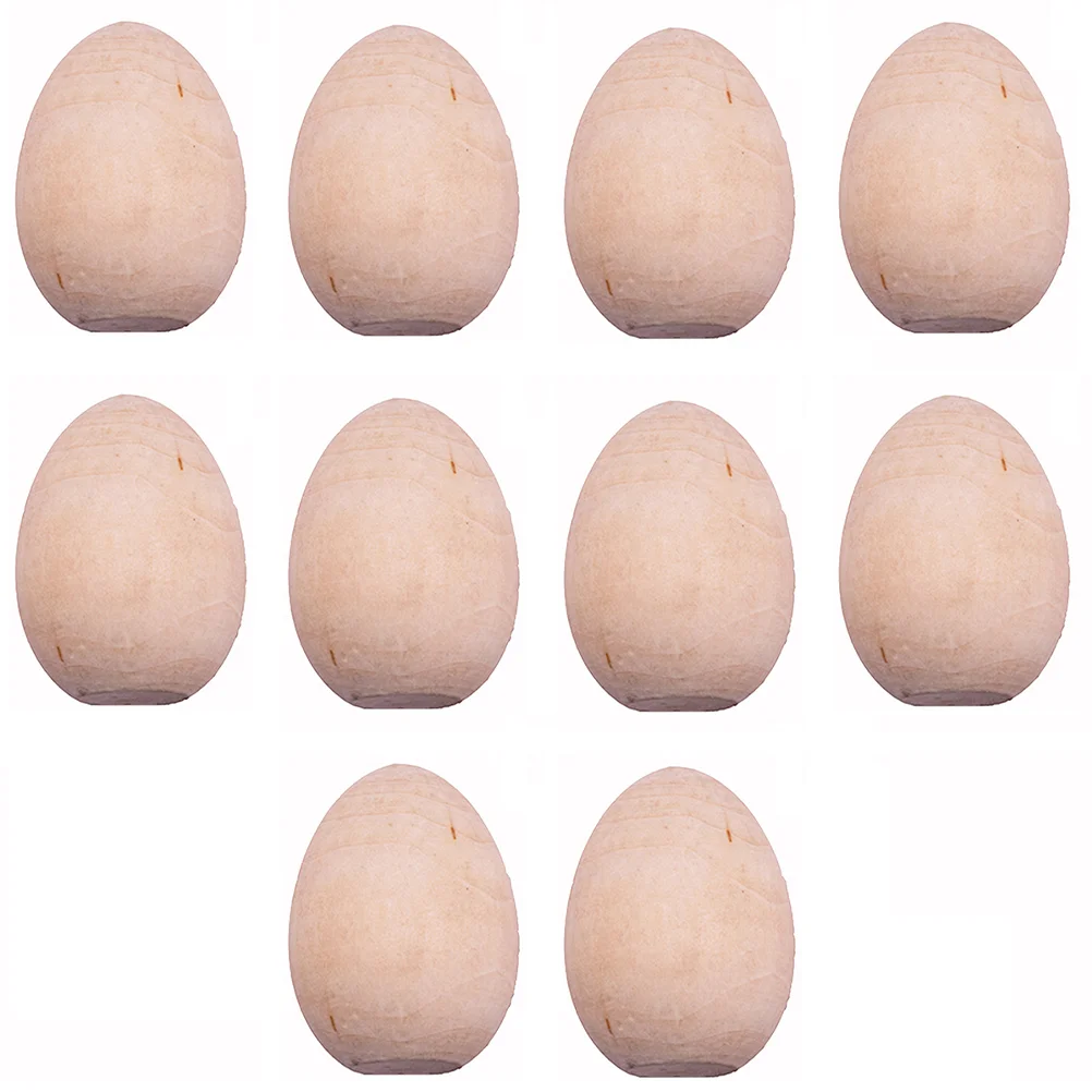 

10 Pcs Easter Eggs Unpainted Unfinished Wooden Graffiti for Decor DIY Ornaments