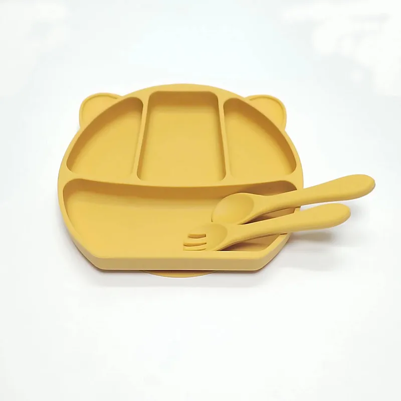 3PCS Rubber dinner plate baby children suction cup tableware compartment plate thickened complementary food bowl