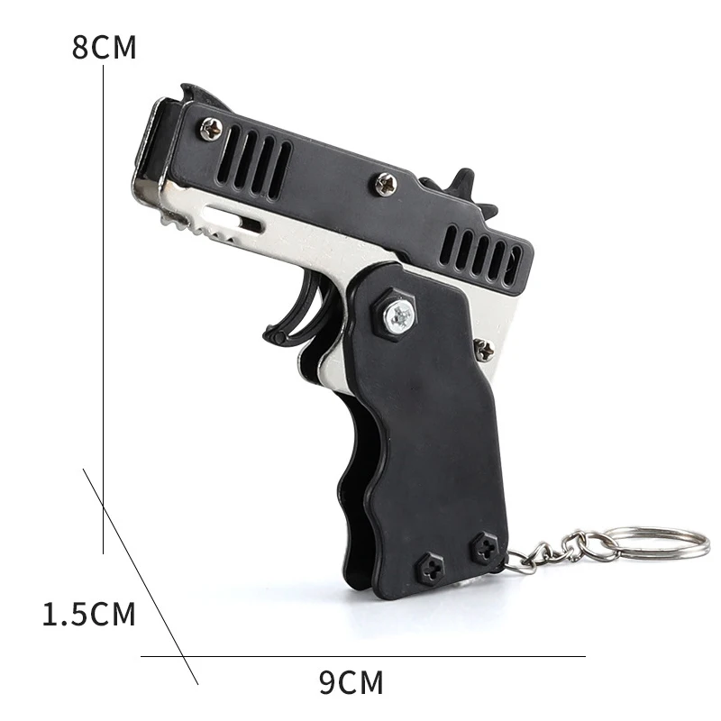 1PCS keychain gun 60 rubber bands rubber band gun Shooting Pistol Alloy Kid Outdoor Party metal gun gift boyfriend Gift Funny