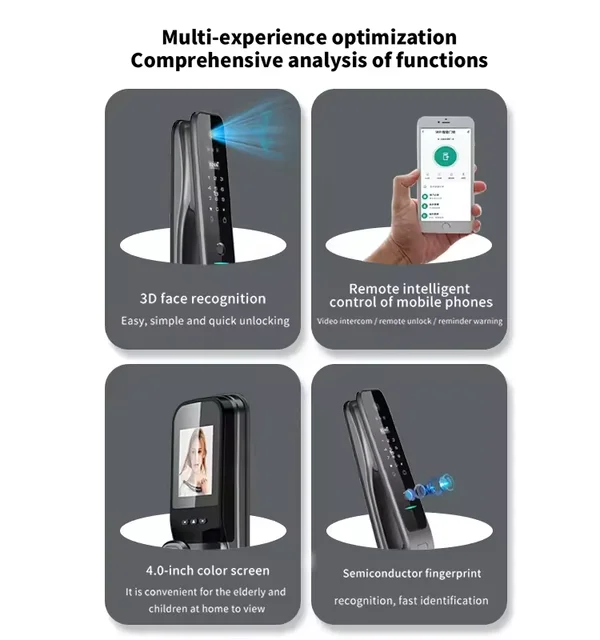 Tuya Wifi Visual Face Fingerprint Smart Door Lock Keyless Entry Electronic Digital Safe Lock With Camera Keypad Intelligent Lock 2