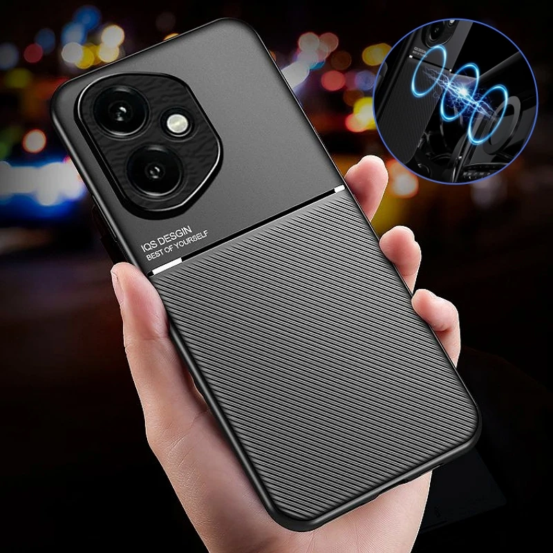 Luxury Shockproof Leather Phone Case with Car Magnetic Holder - Elegant Back Cover