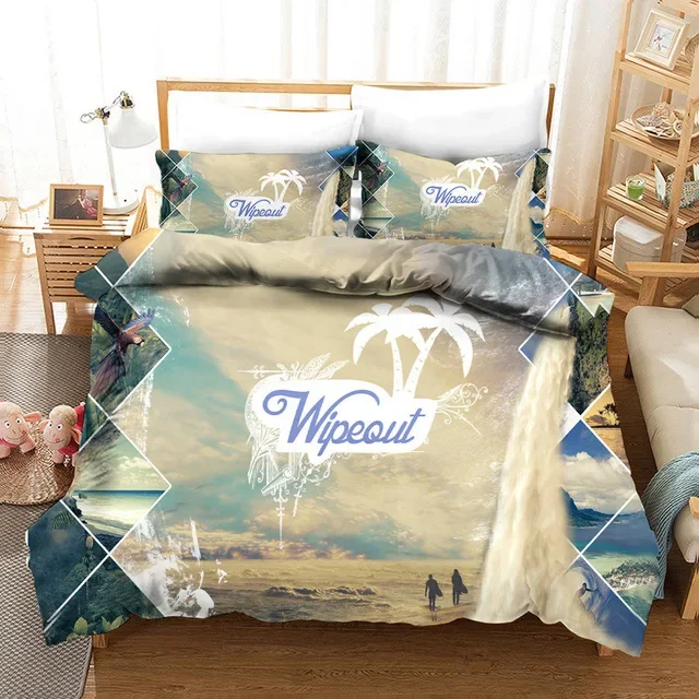 Summer Surf Seaside Bedding Set Vacation Blue Ocean Comforter Duvet Cover Set For Adults King Queen Size 3d Quilt Bed Set Linen