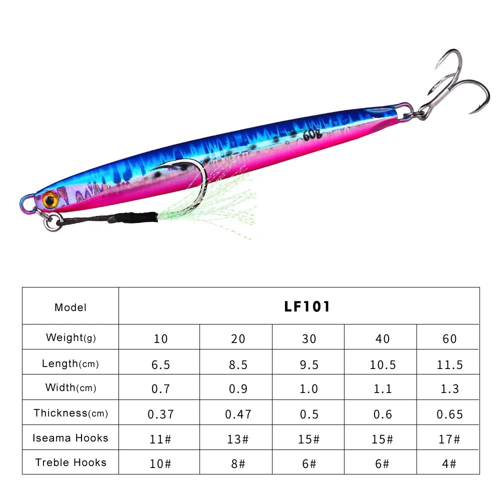 PRO BEROS 10 Colors 10g 20g 30g 40g 60g Long Casting Jigs Double Hooks  Baits Metal Jigs Leurre De Peche Luminous Fishing Lure