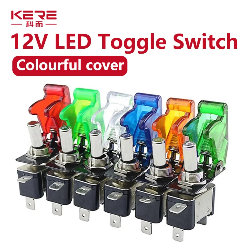 Iluminado Led Toggle Switch com Tampa de Segurança Flip up Guarda Auto Carro Barco Caminhão Aviões Vermelho Azul Verde Amarelo Branco 12v 20a