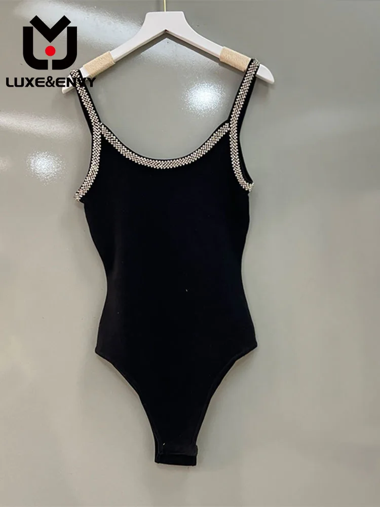 

LUXE&ENVY 2023 Summer New Sexy Mature Unique Slim Fit Diamond Knitted Tank Top Piece Women 2023