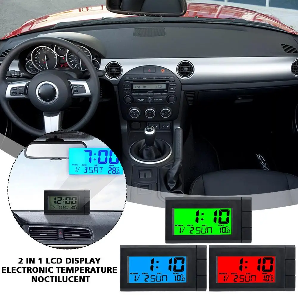 

3 colors Car Clock Universal Automotive Digital Clock Date 2 in 1 LCD Display Electronic Temperature Noctilucent Decoration