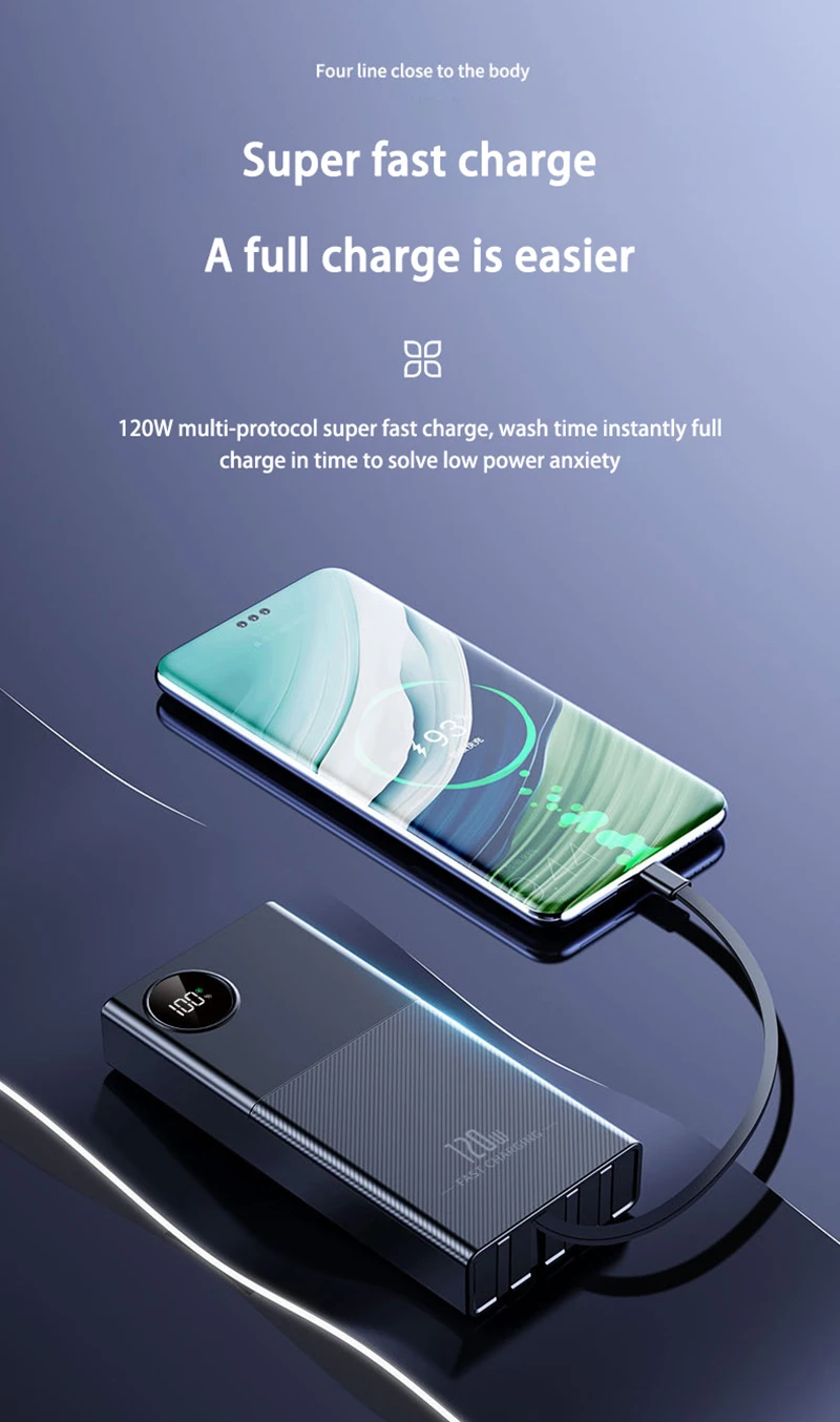 50000 mAh Fast Charging Power Bank Large Capacity Portable 66W Chargers With Four Cable Power Banks External Battery For Xiaomi