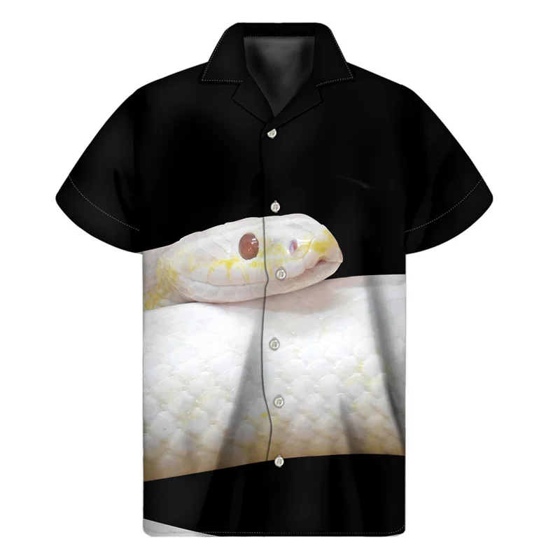 thumbnail image 1 of Camisas hawaianas con estampado 3D de serpiente para hombre, camisas de verano con solapa y botones, holgadas y con personalidad, de manga corta, 1 of 5