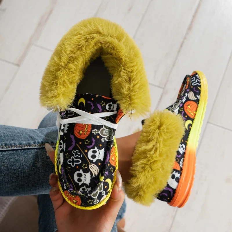 

2024New Style Flat Cotton Shoes, Women's Casual Shoes, Mixed Color Vulcanized Shoes, Fashionable Lace-up Shoes, Large Size 36-43