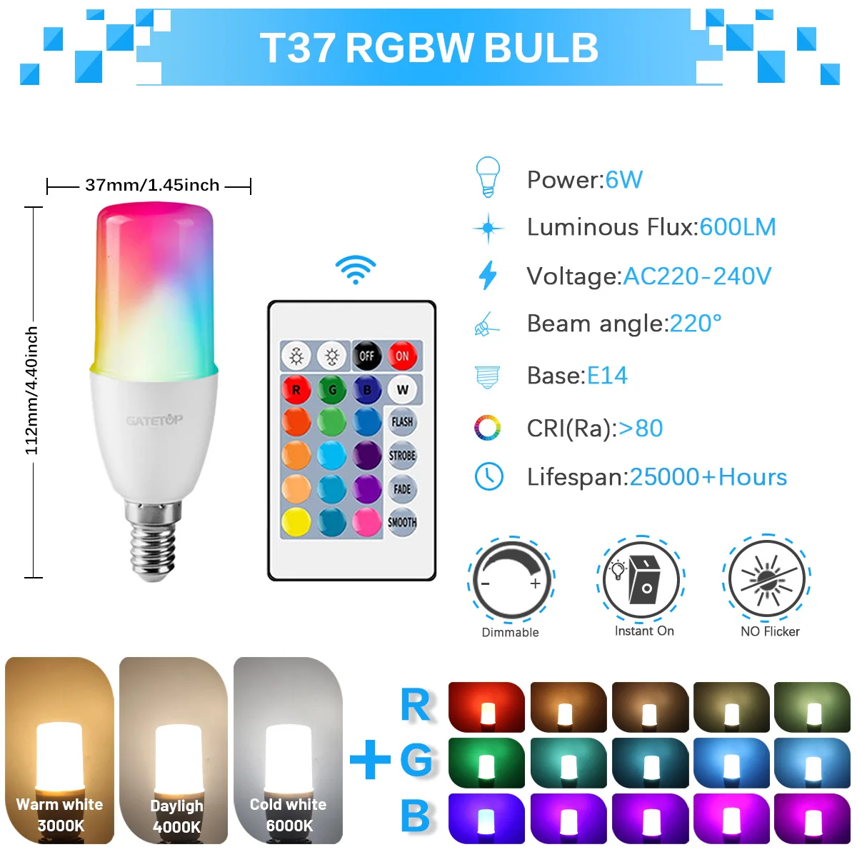 ตัวเลือกสินค้า หลอดไฟ LED สีสันสดใส ปรับแสงได้ 20W