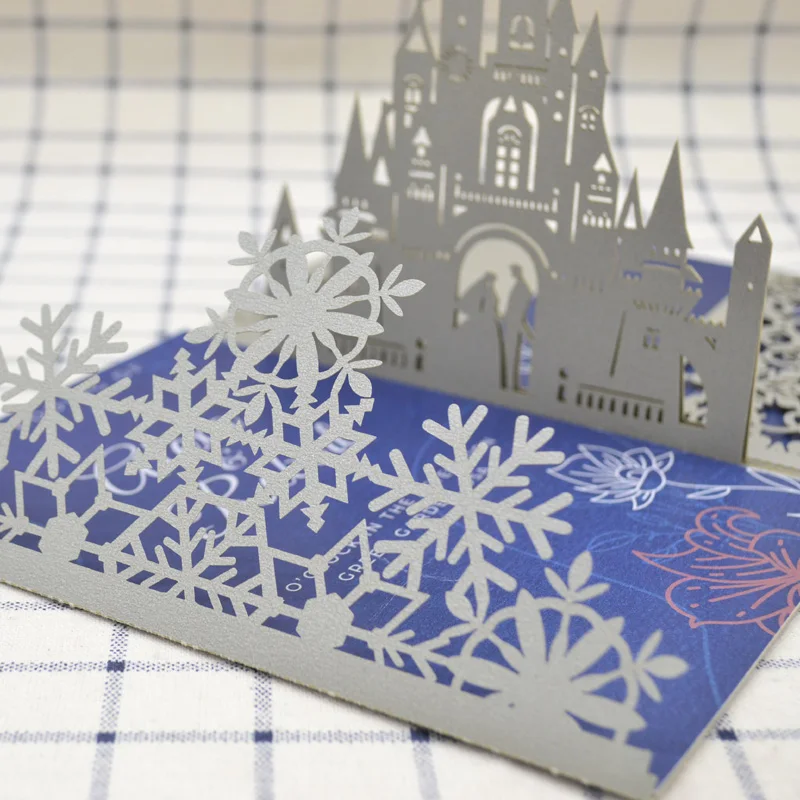 Luxury silver pop up 3D pocket cards laser cut snowflake wedding invitations