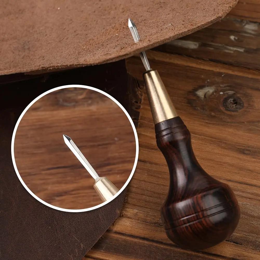 1.5mm Wooden Handle Gourd Shape Scratch Awl Tool Pin Punching for Leather Hole Punch Leather Pouch Hole DIY Handmade 