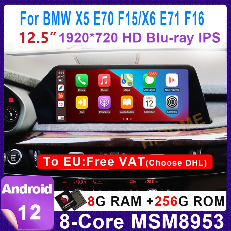 

12.5" Android 12 Snapdragon & MTK Car Radio Stereo Video Multimedia Player Autoradio GPS For BMW X5 E70 F15 / X6 E71 F16 2007-20