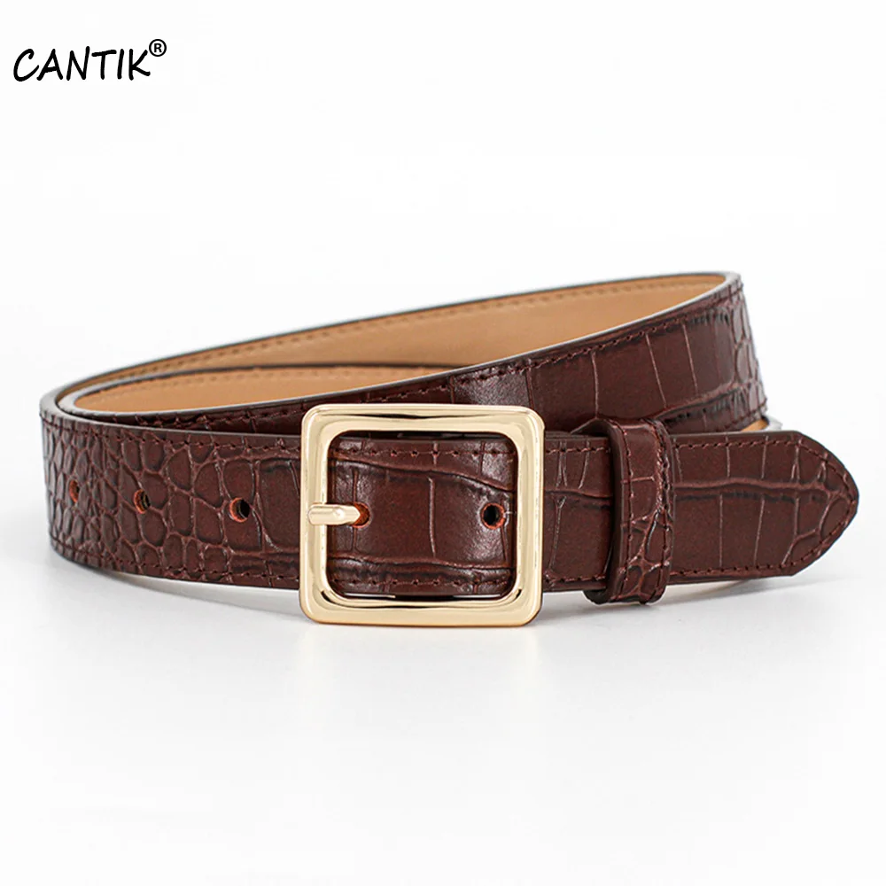 CANTIK Women's New Design Fashion Pattern Cow Leather Belts Retro Alloy Pin Buckle Jeans Female Accessories 2.7cm Width CAK004