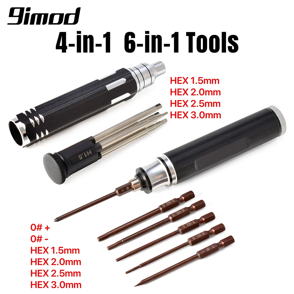 

9IMOD RC Hex Driver Set 4-in-1 6-in-1 Hex Allen Screwdriver Kit 1.5mm 2.0mm 2.5mm 3.0mm RC Repair Tools for RC Helicopter Car