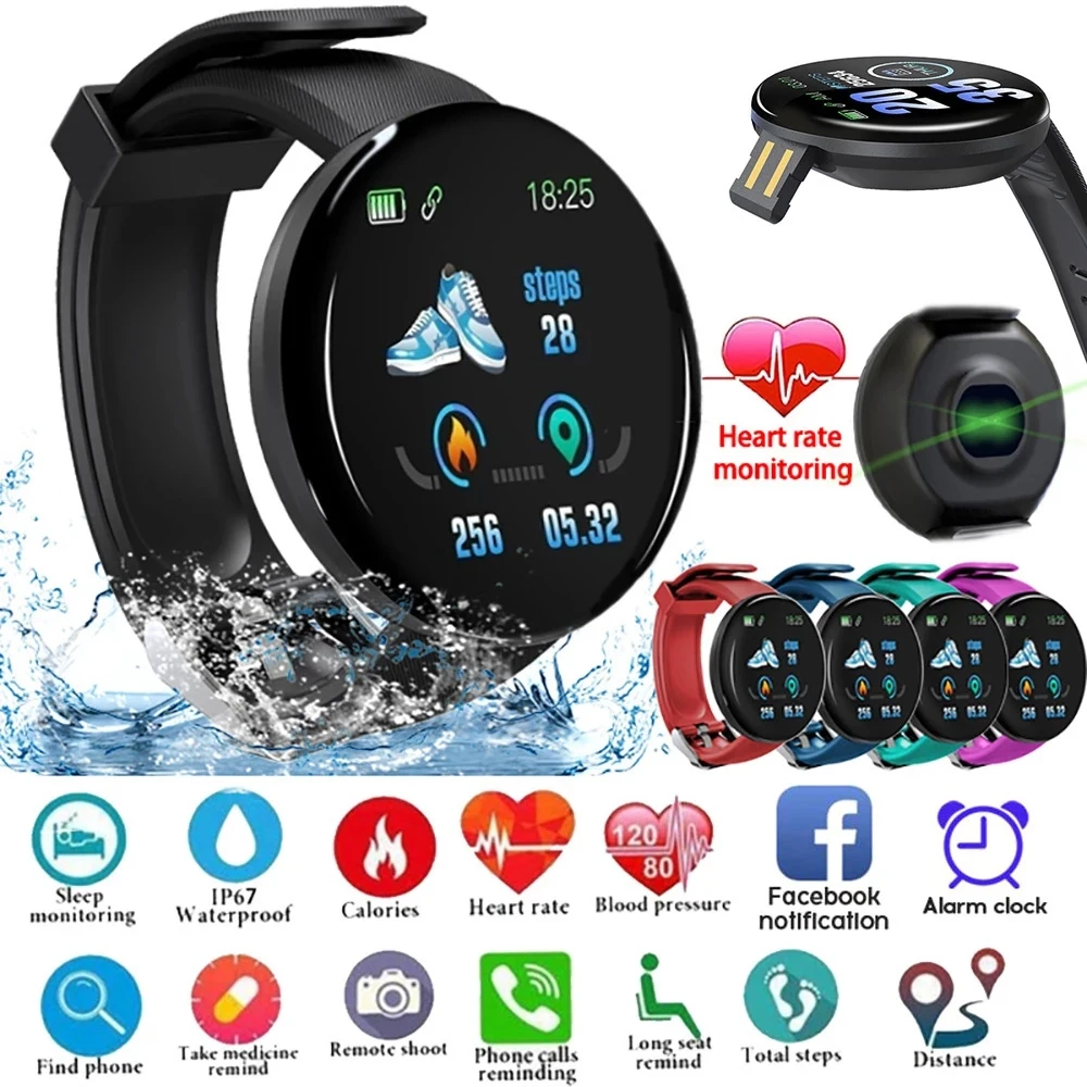 1pcs Women Smart Watch Sport Fitness Tracker Touch Button SmartWatch Men Fashion Electron Clock IP65 Waterproof For Android IOS