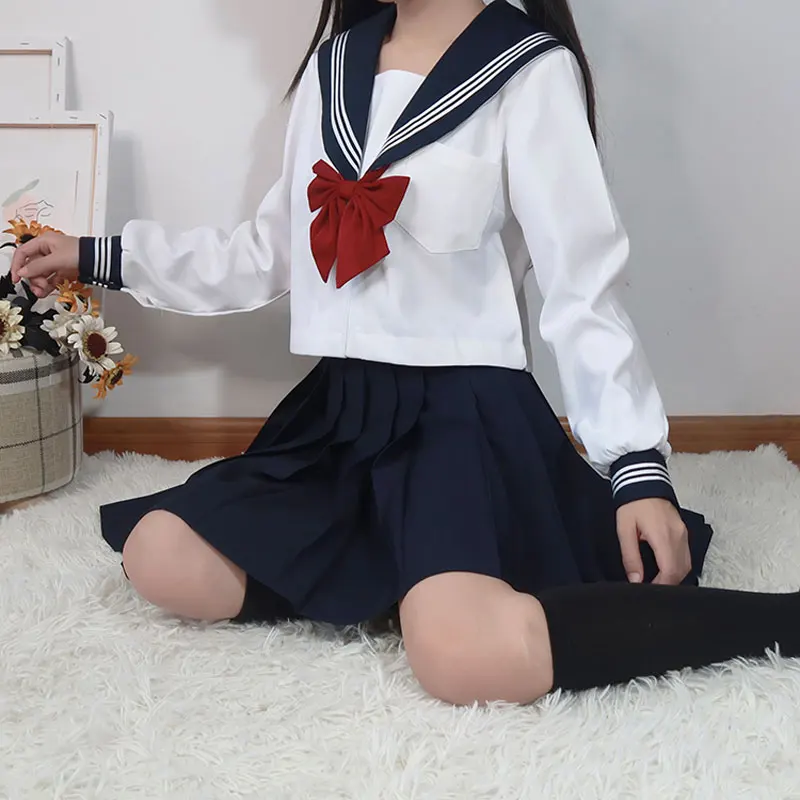 

White Navy Schoolgirl Uniform Japanese Style S-2xl Student Girls School Uniforms Costume Women Sexy JK Sailor Suit Pleated Skirt