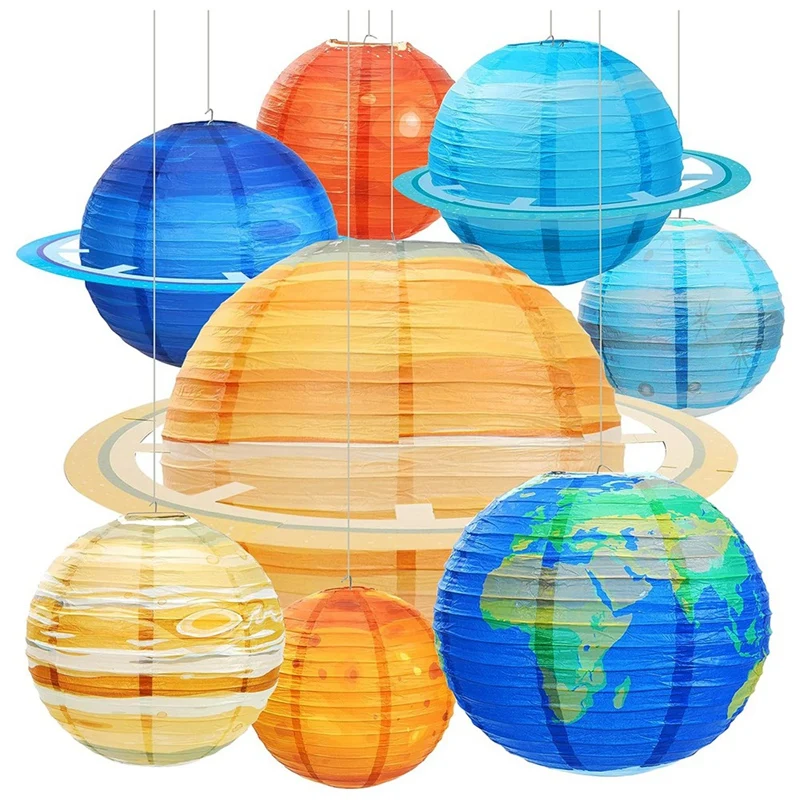 

8 шт. космические бумажные фонари, разноцветные солнечные системы, фонари, планеты, 12 дюймов, тематические космические фонари, прочные материалы