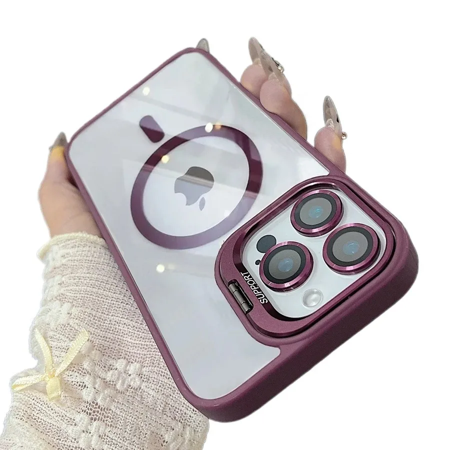 Premium Magnetic Ring Stand Case with Lens Protector and Wireless Charging Capability