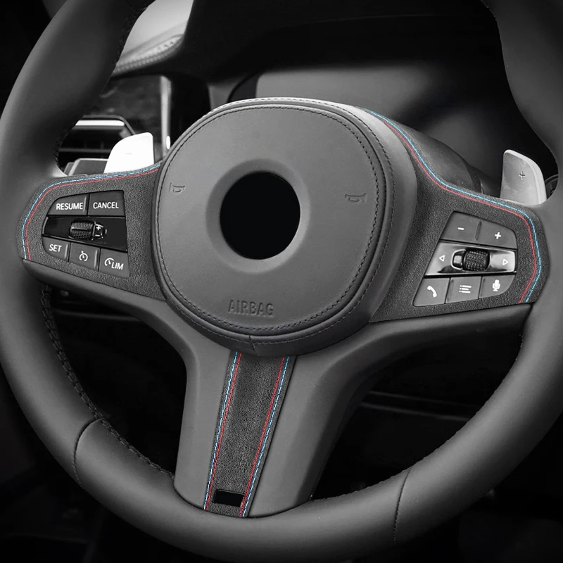 BMW G20 G30 F40 G21 G28 G11 G12 Z4 G32 알칸타라 스티어링 휠 버튼 트림 스티커 자동차 실내 튜닝 액세서리