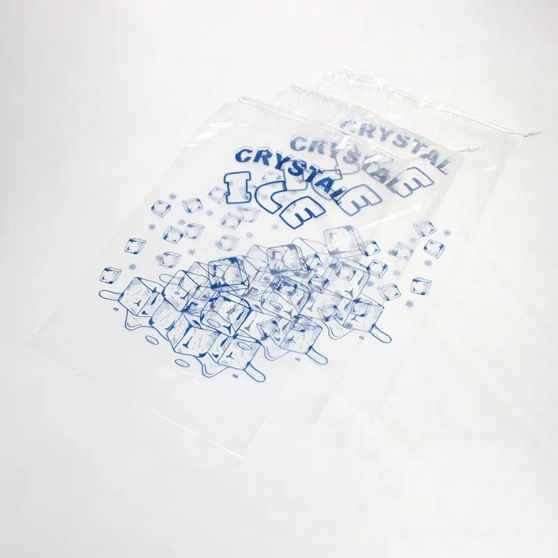 50pcs Plastic Ice Bags Food Grade PE with Drawstring Can Withstand 5/8 Lb Pounds Closure Durable Bag Kitchen Disposable Storage