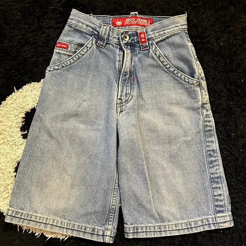 Funny gothic pattern design 2000s versatile summer denim shorts for men 2024 new vintage jnco fashionable hip-hop y2k baggy pant