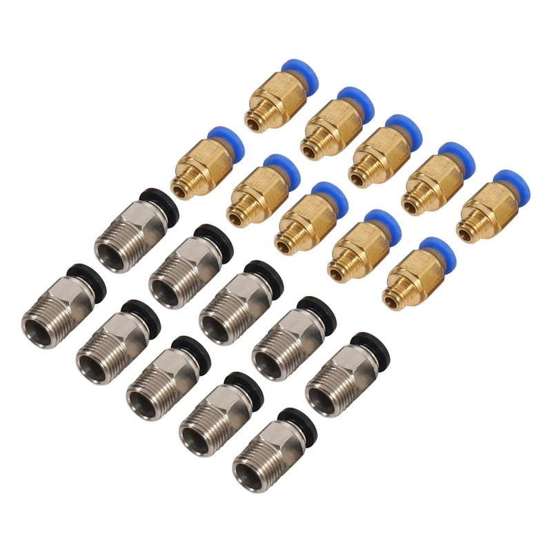 PC4-M10 Straight Pneumatic Fitting Push To Connect + PC4-M6 Quick In Fitting For 3D Printer Bowden Extruder (Pack Of 20Pcs)