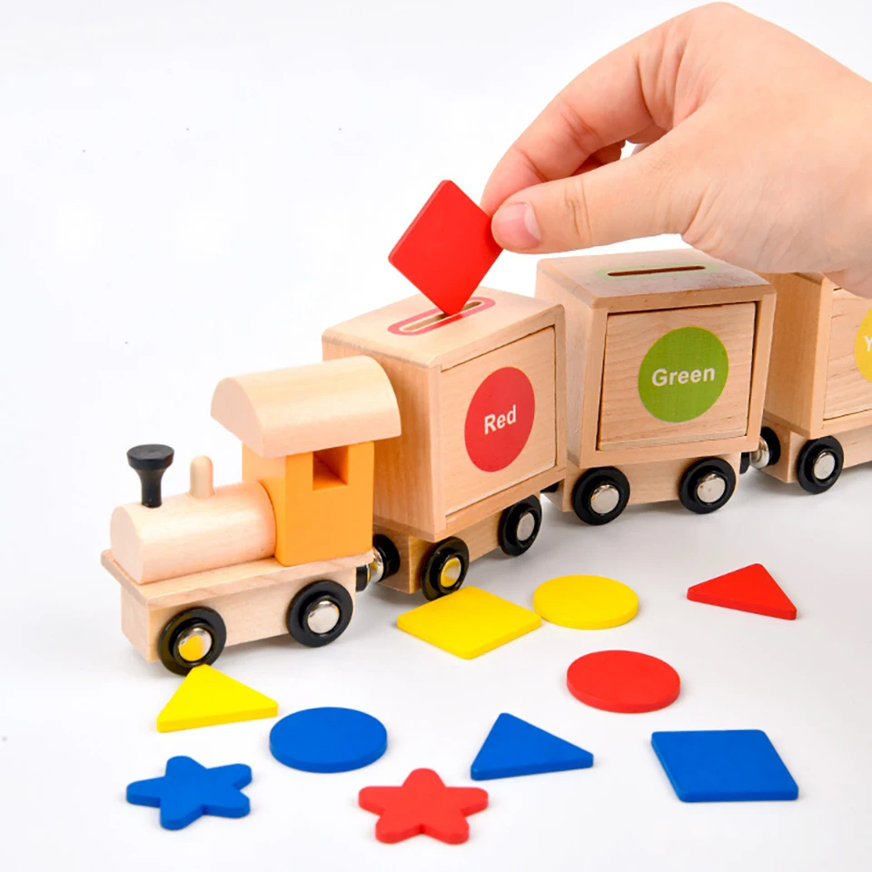 Wooden Building Blocks toys Dinosaur Train Set with Farm Animals Blocks  Stacking Learning Educational Toys Children Gift 2