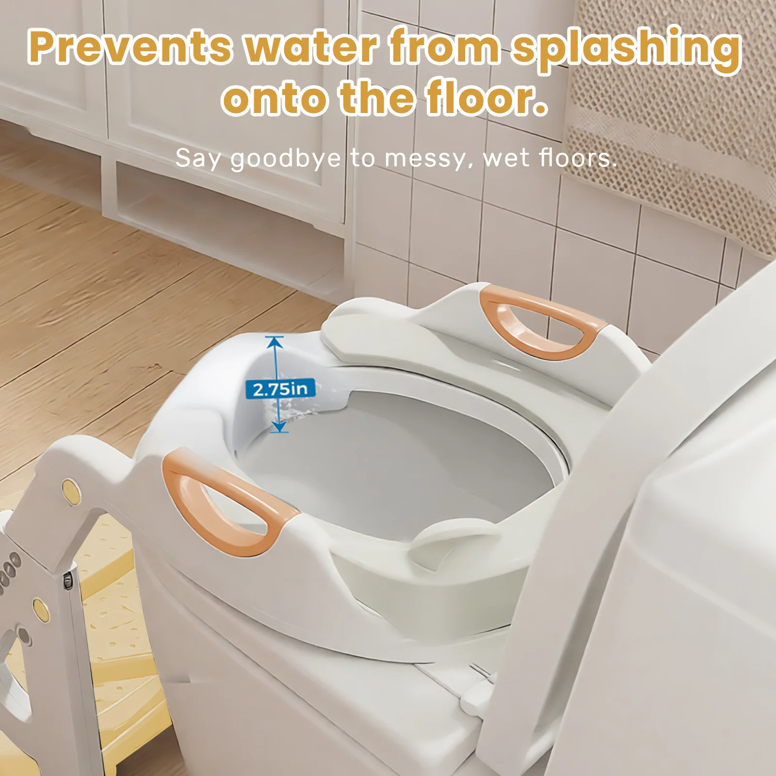 Töpfchentrainer-Sitz, 2-in-1 Töpfchentoilette mit Tritthocker für Jungen und Mädchen, Kleinkind-Toilettensitz mit Stabilisierungsstange – Detail 2