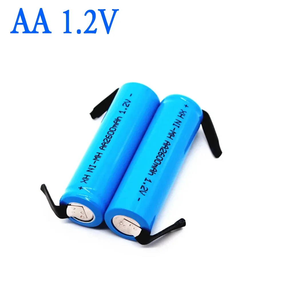 New AA Rechargeable Battery 1.2V 2600mAh AA Ni-MH Battery with Solder Pins for DIY Electric Razor Toothbrush Toys