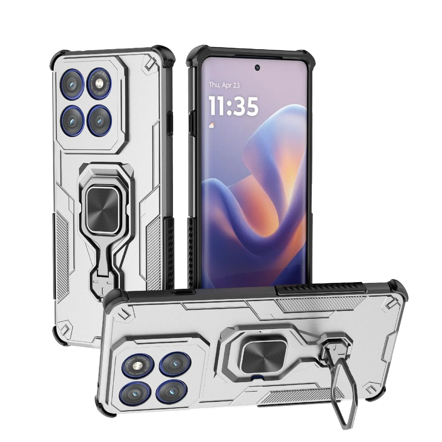 Magnetic Ring Bracket Armor Case with Lens Protection and Shockproof Coque Design