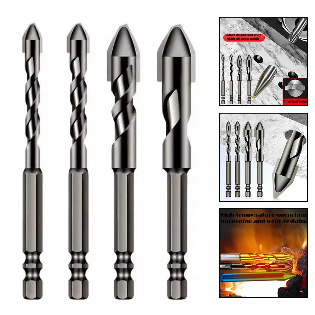 

4pc Eccentric Drill Four-Blade Alloy Cross Drill Bit For Tile Ceramic Glass Special Drill Bit 6/8/10/12mm
