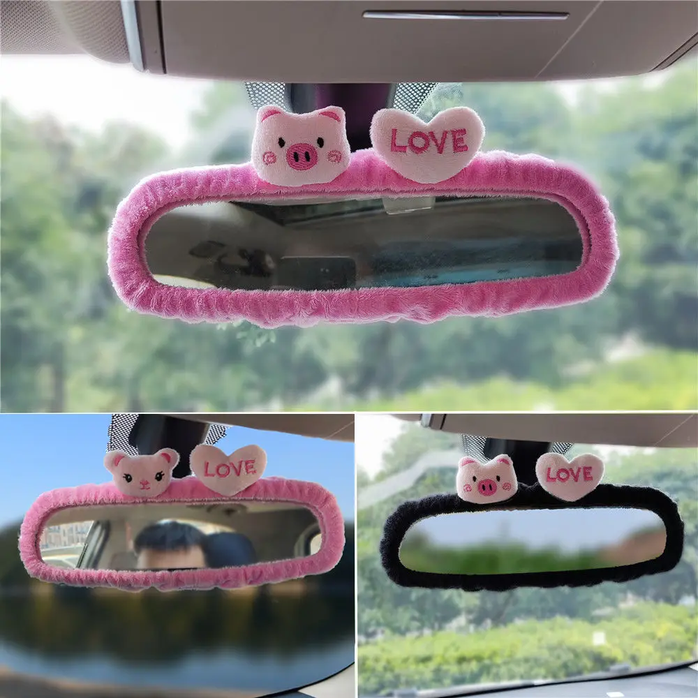 Adorable Pig Cat Car Rearview Mirror Cover Cute Creative Korean Character Mirror Cartoon Reversing Decoration Female