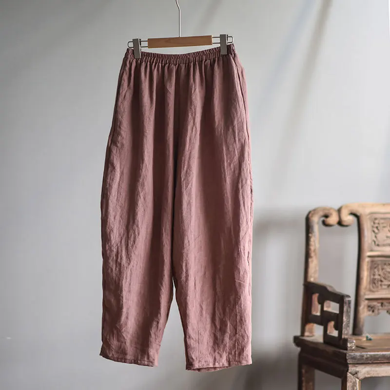 Full Length Retro Elastic Waist Cotton Linen Wide Leg Pants 2022 Spring New Loose Vintage All-match Women Pants RV713 cargo capris