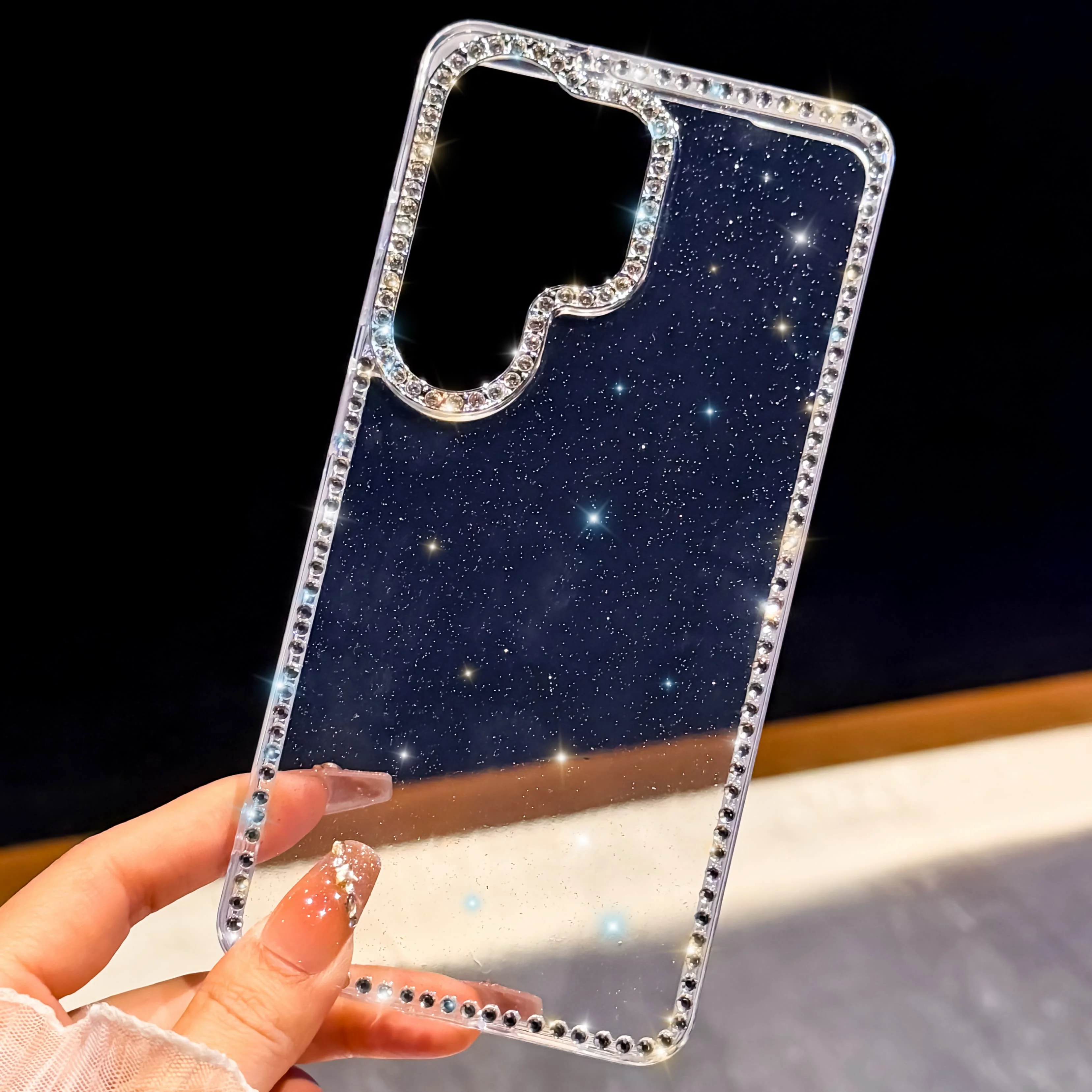 Diamond Love Heart Clear Phone Case with Crystal Strap Cover