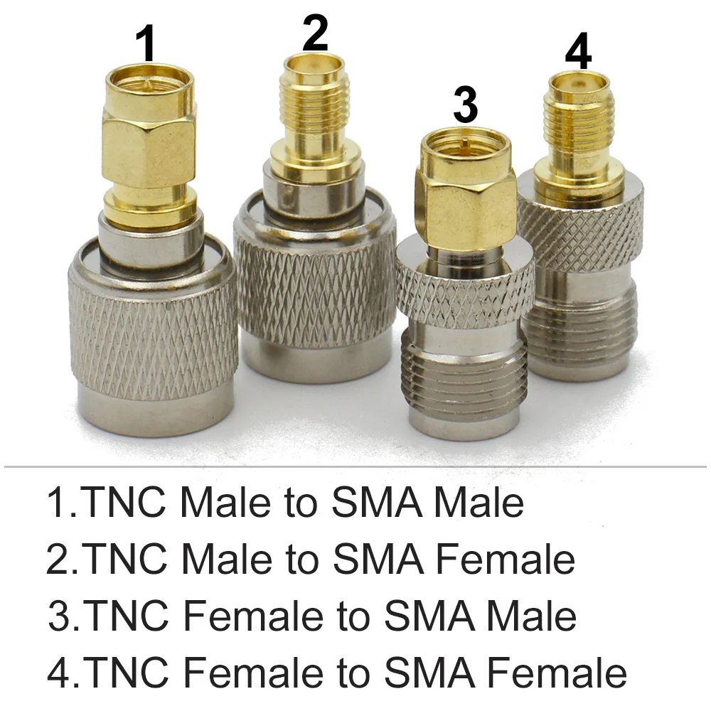 Connector TNC to SMA Adapter Male plug & Female jack RF Coaxial Adapter Test Converter Brass 50ohm Straight Wire Terminals TNC 2