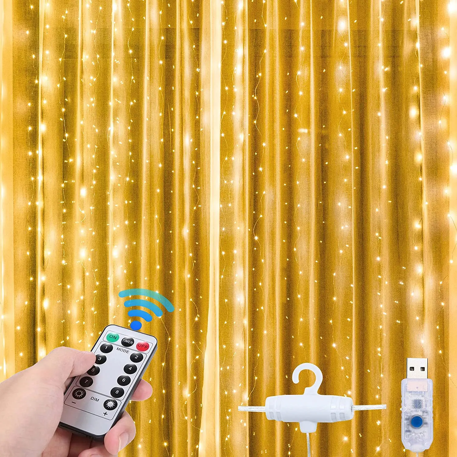 thumbnail image 1 of 3M LED Curtain String Lights USB Christmas Fairy Lights Garland with Hook Outdoor Home for Wedding Party Garden Decoration, 1 of 5