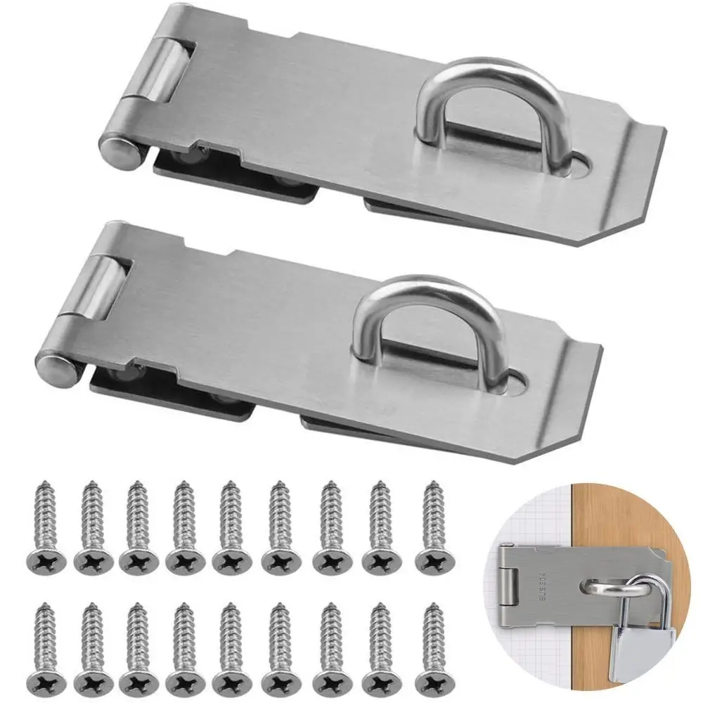 Door Clasp Lock Stainless Steel Burglar-proof Padlock Hasp 90 Degree Right Angle Gate Bolt Door Buckle Household Shed Latch