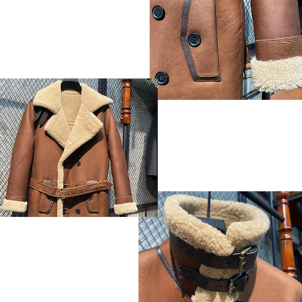 Denny&Dora Mens Shearling Jacket Men Sheepskin Jacket Length Sheepskin