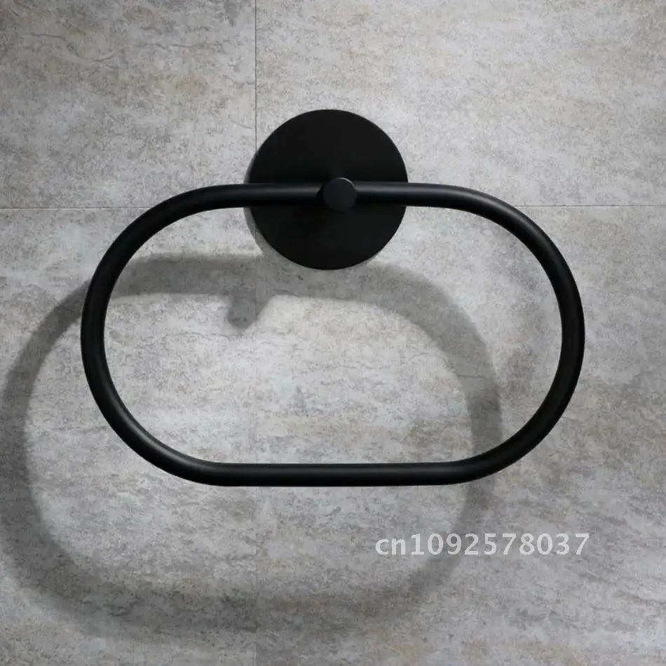 Adhesive Towel Ring 304 Stainless Steel Oval Wall Mounted Matte Black Sliver Kitchen Bathroom Towel Holder Ring Shelf 3M Sticker