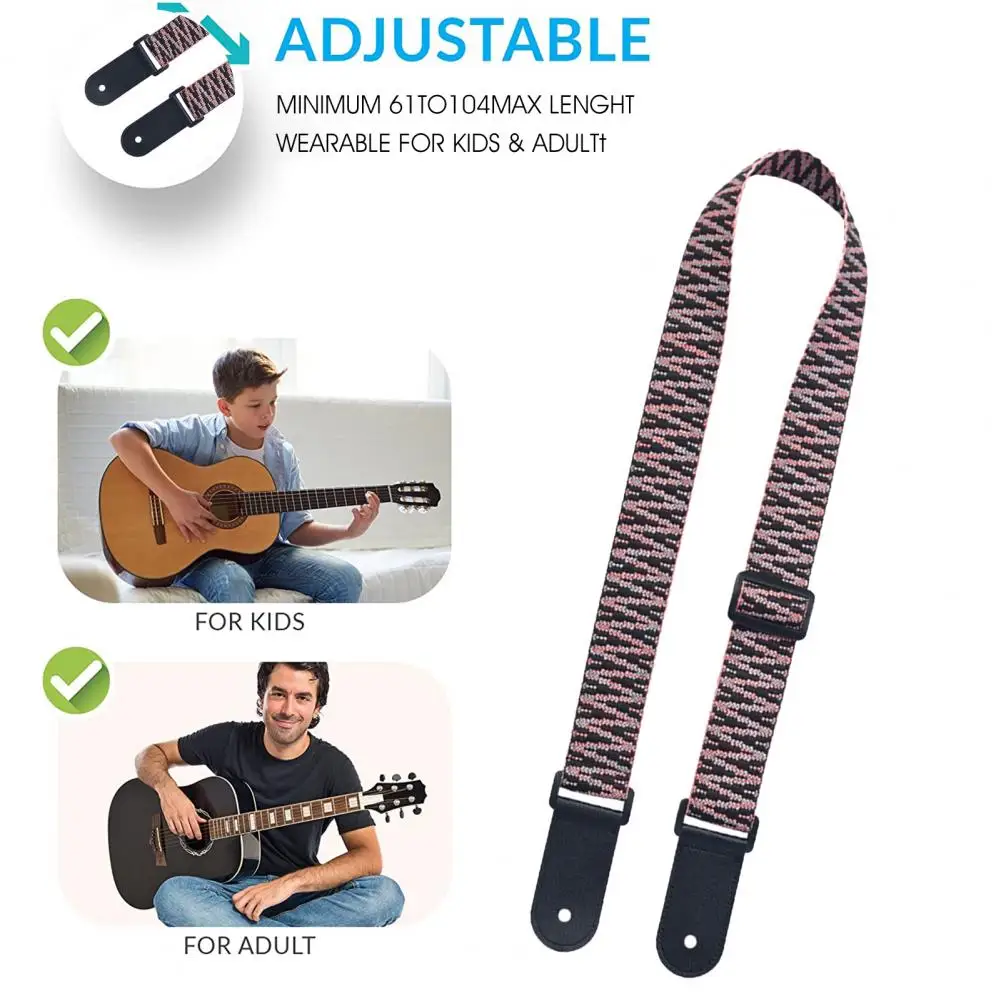 

Bass Belt Long Service Life Guitar Strap Ethnic Style Great Adjustable Buckle Contrast Color Ukulele Strap for Guitar