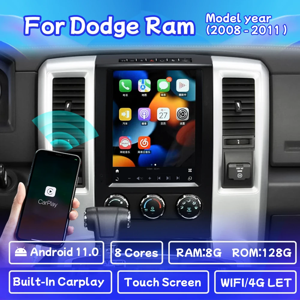 

Android 11 Head Unit For Dodge Ram 2008-2011 Car Stereo Radio Multimedia Player GPS Navigation Carplay 4g WIFI Touch Screen
